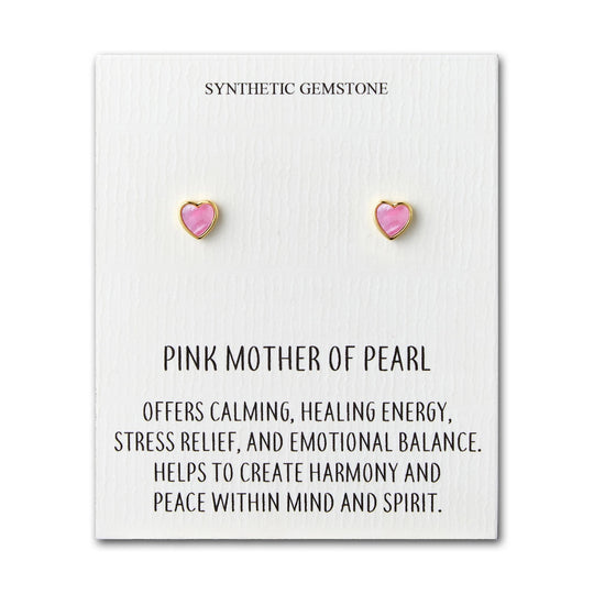 18k Gold Plated Pink Mother of Pearl Heart Stud Earrings with Quote Card - Philip Jones Jewellery