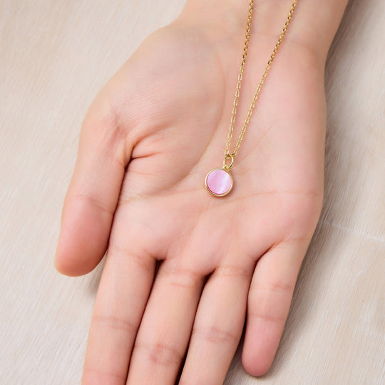 18k Gold Plated Pink Mother of Pearl Necklace - Philip Jones Jewellery
