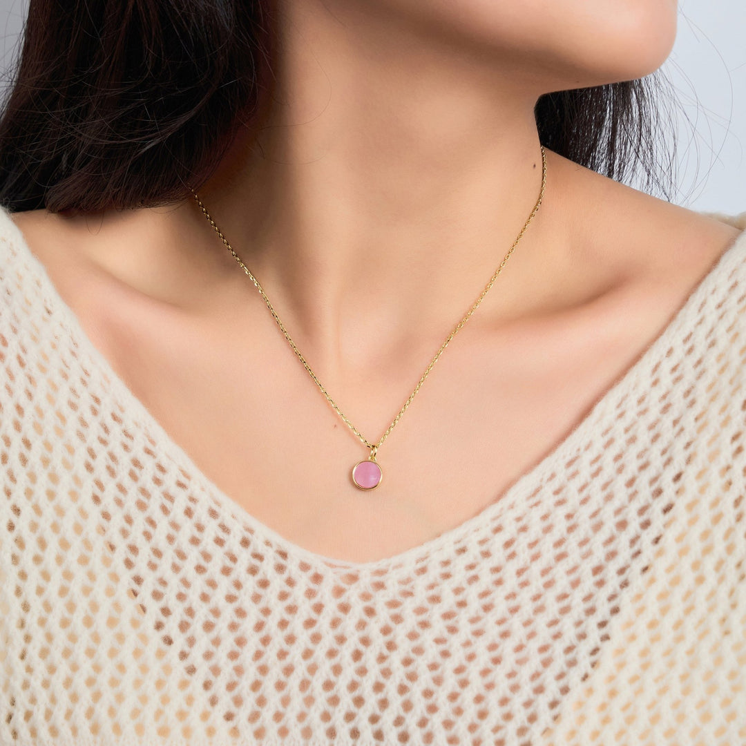 18k Gold Plated Pink Mother of Pearl Necklace - Philip Jones Jewellery