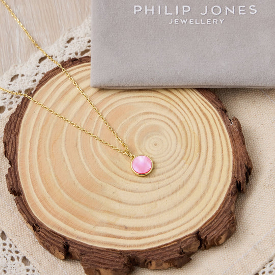 18k Gold Plated Pink Mother of Pearl Necklace - Philip Jones Jewellery