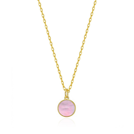 18k Gold Plated Pink Mother of Pearl Necklace - Philip Jones Jewellery