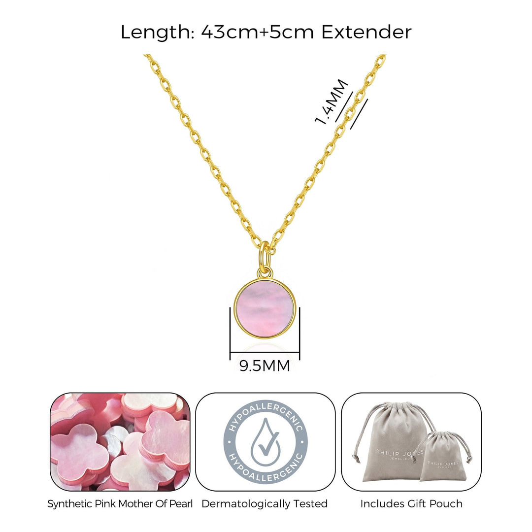 18k Gold Plated Pink Mother of Pearl Necklace - Philip Jones Jewellery