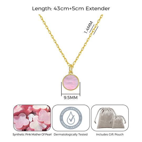 18k Gold Plated Pink Mother of Pearl Necklace - Philip Jones Jewellery