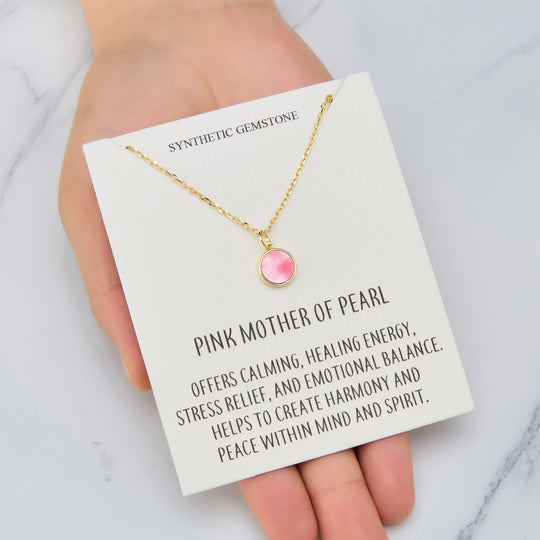 18k Gold Plated Pink Mother of Pearl Necklace with Quote Card - Philip Jones Jewellery