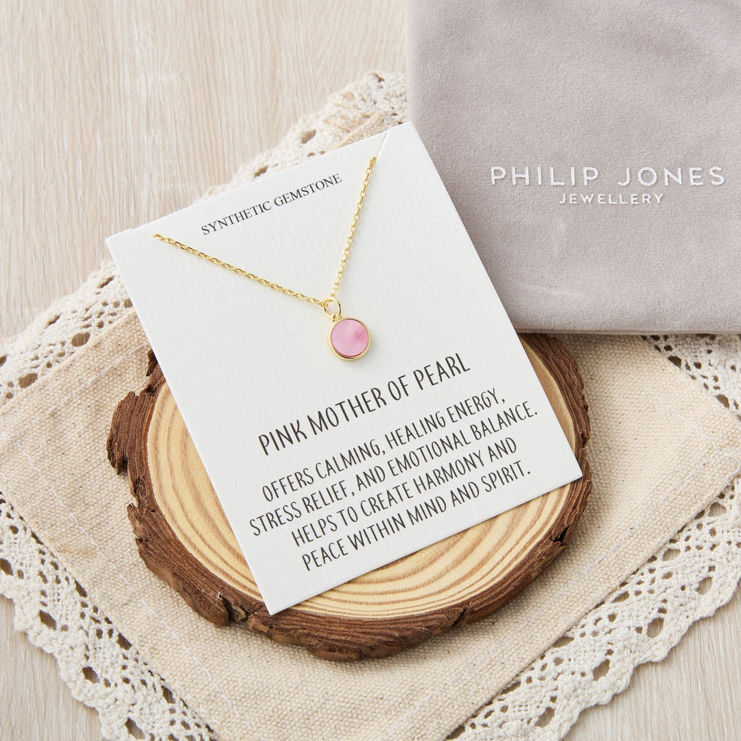 18k Gold Plated Pink Mother of Pearl Necklace with Quote Card - Philip Jones Jewellery