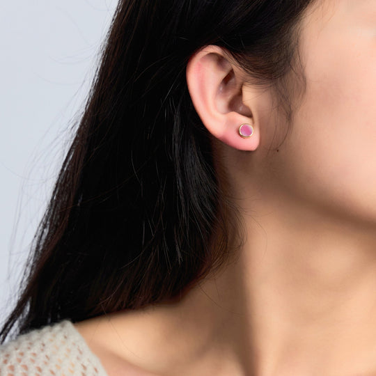 18k Gold Plated Pink Mother of Pearl Stud Earrings - Philip Jones Jewellery