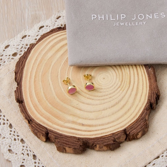 18k Gold Plated Pink Mother of Pearl Stud Earrings - Philip Jones Jewellery