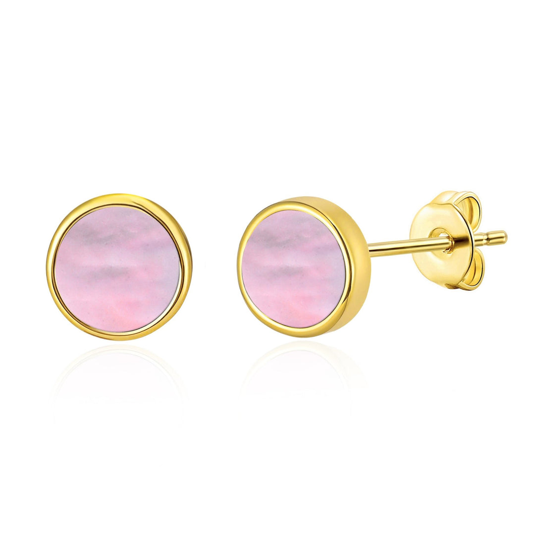 18k Gold Plated Pink Mother of Pearl Stud Earrings - Philip Jones Jewellery