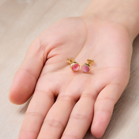 18k Gold Plated Pink Mother of Pearl Stud Earrings - Philip Jones Jewellery