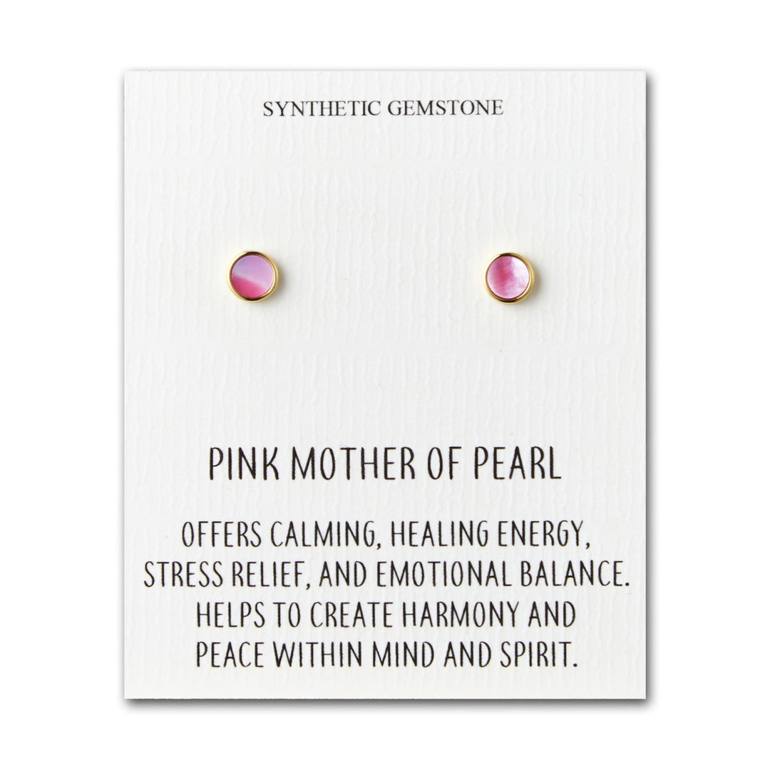18k Gold Plated Pink Mother of Pearl Stud Earrings with Quote Card - Philip Jones Jewellery
