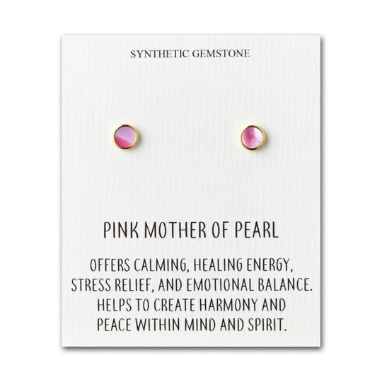 18k Gold Plated Pink Mother of Pearl Stud Earrings with Quote Card - Philip Jones Jewellery