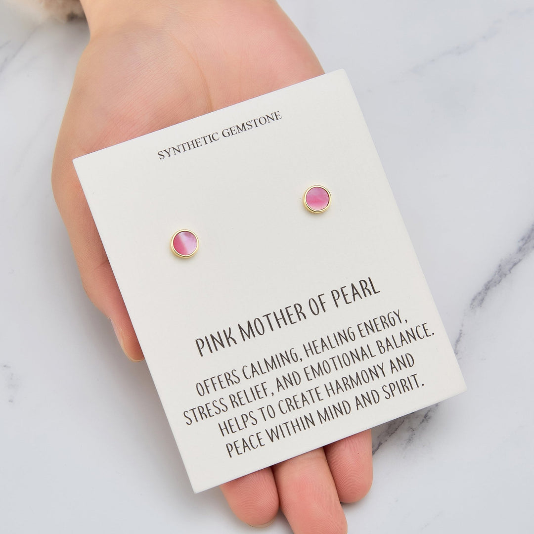 18k Gold Plated Pink Mother of Pearl Stud Earrings with Quote Card - Philip Jones Jewellery
