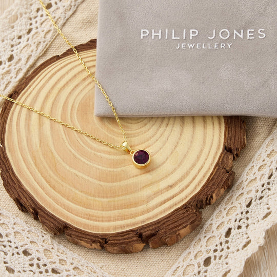 18k Gold Plated Purple Crystal Necklace Created with Zircondia® Crystals - Philip Jones Jewellery