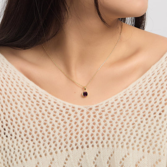 18k Gold Plated Purple Crystal Necklace Created with Zircondia® Crystals - Philip Jones Jewellery