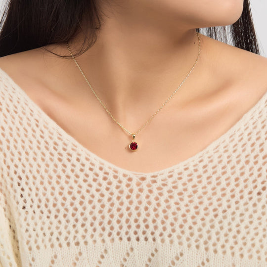 18k Gold Plated Red Crystal Necklace Created with Zircondia® Crystals - Philip Jones Jewellery