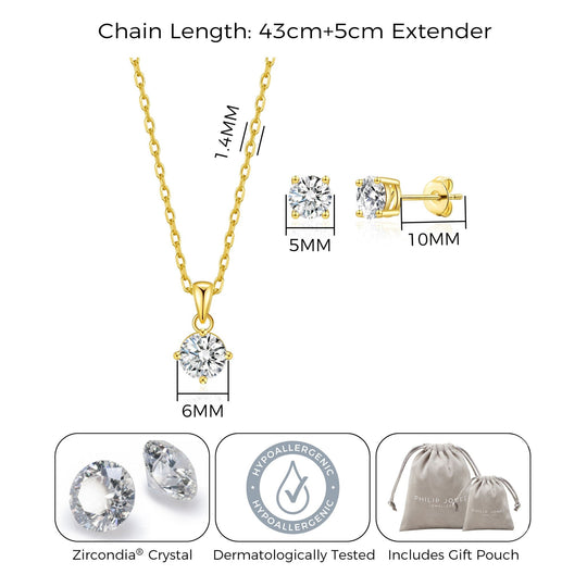 18k Gold Plated Round Solitaire Bridal Set Created with Zircondia® Crystals - Philip Jones Jewellery