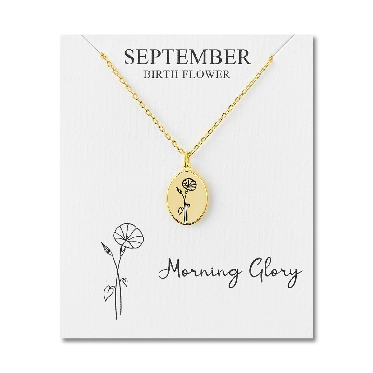 Birth Flower Necklaces – 18k Gold Plated Collection from Philip Jones Jewellery 10 18k gold plated september birth flower morning glory necklace with card 3495378