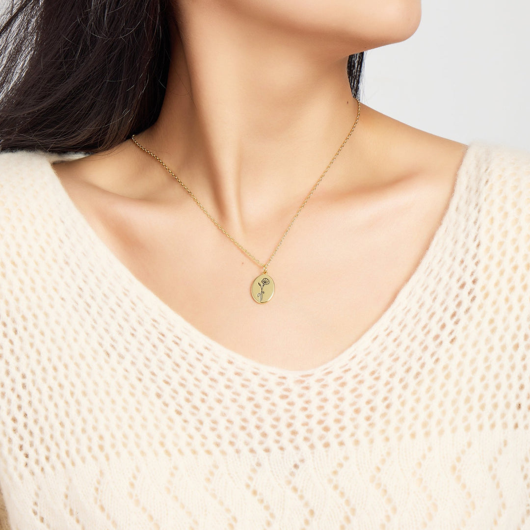 18k Gold Plated September Birth Flower Morning Glory Necklace with Card