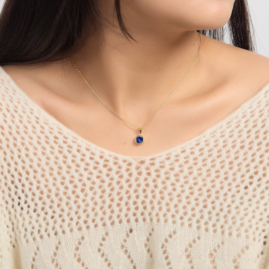 18k Gold Plated September (Sapphire) Birthstone Necklace Created with Zircondia® Crystals - Philip Jones Jewellery