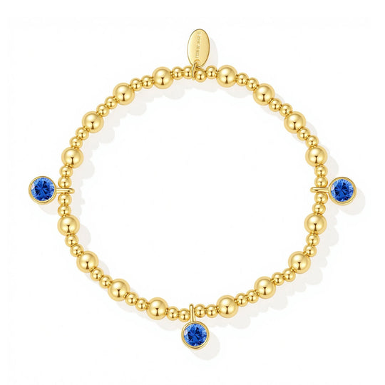 18k Gold Plated September (Sapphire) Birthstone Stretch Charm Bracelet with Quote Card - Philip Jones Jewellery