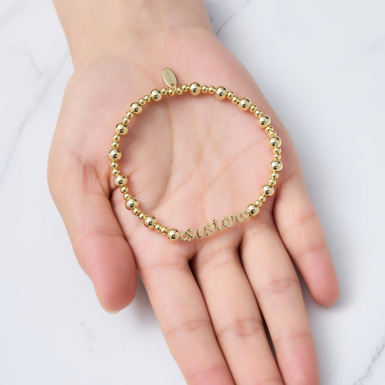 18k Gold Plated Sister Beaded Stretch Bracelet - Philip Jones Jewellery