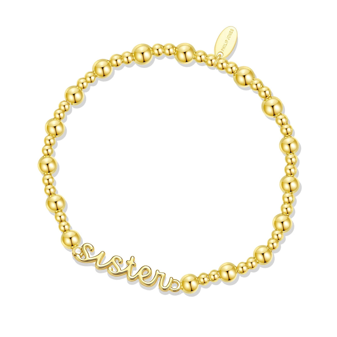 18k Gold Plated Sister Beaded Stretch Bracelet - Philip Jones Jewellery