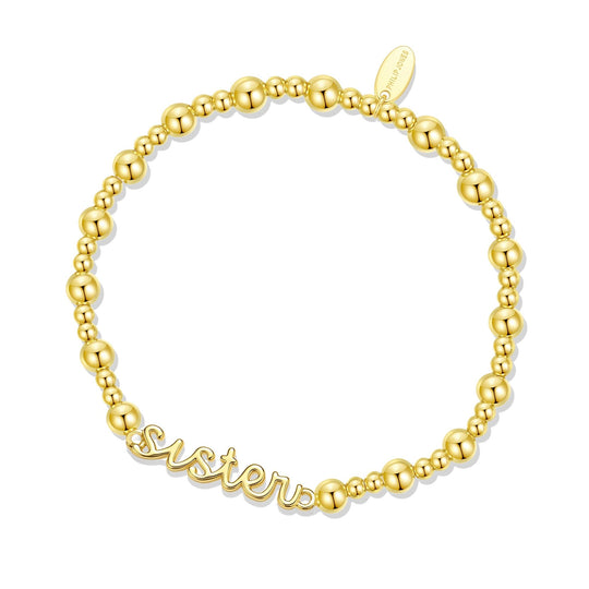 18k Gold Plated Sister Beaded Stretch Bracelet - Philip Jones Jewellery