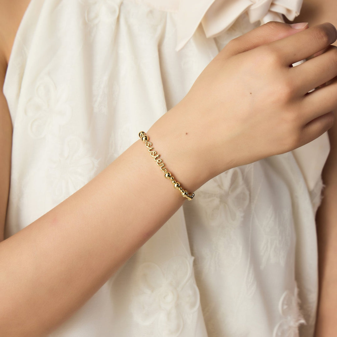 18k Gold Plated Sister Beaded Stretch Bracelet - Philip Jones Jewellery