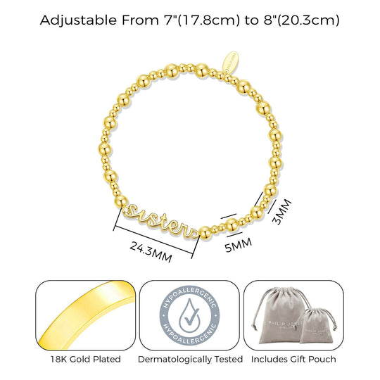 18k Gold Plated Sister Beaded Stretch Bracelet - Philip Jones Jewellery