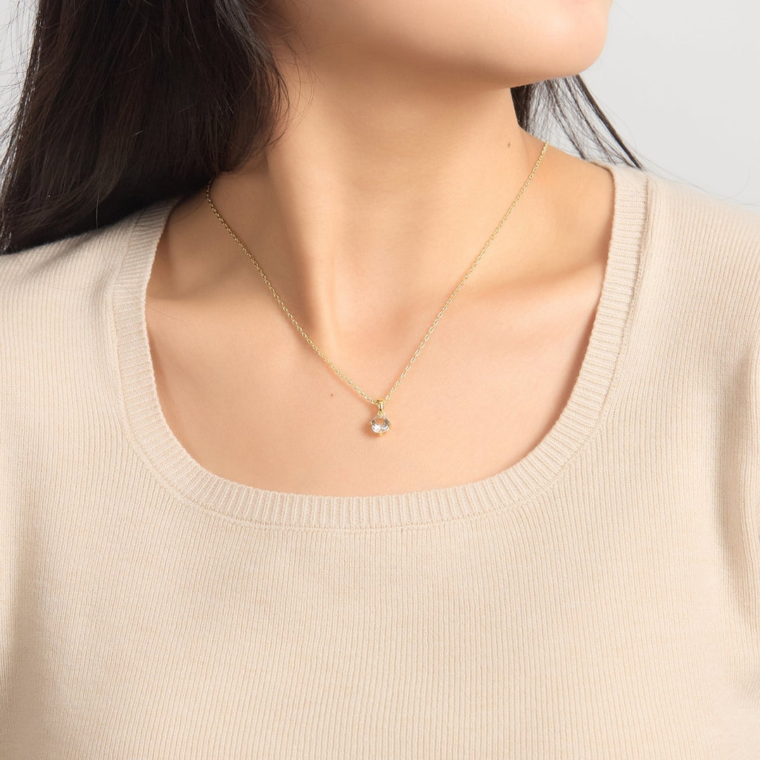 18k Gold Plated Solitaire Necklace Created with Zircondia® Crystals - Philip Jones Jewellery
