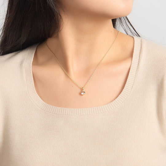 18k Gold Plated Solitaire Necklace Created with Zircondia® Crystals - Philip Jones Jewellery