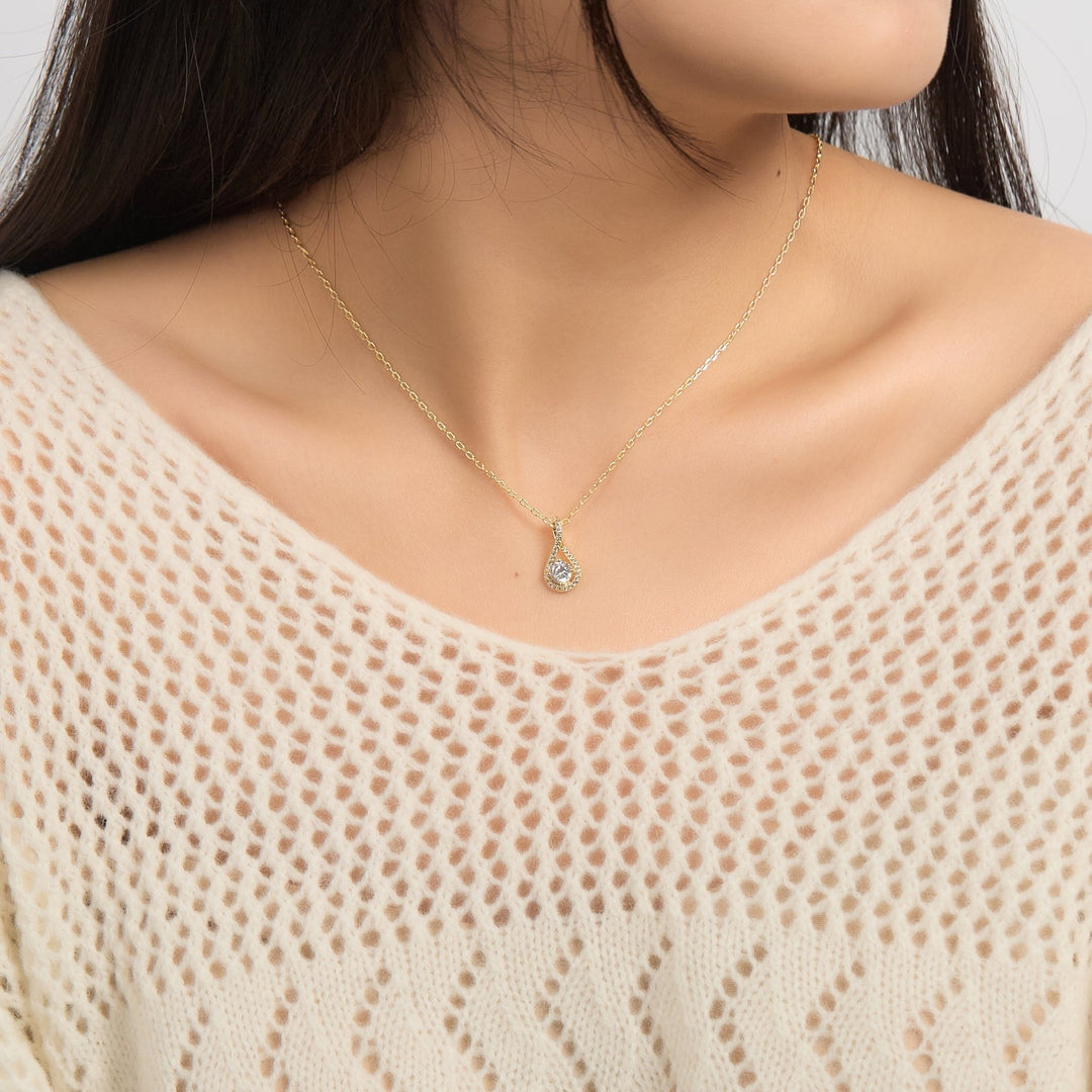 18k Gold Plated Solitaire Twist Necklace Created with Zircondia® Crystals - Philip Jones Jewellery