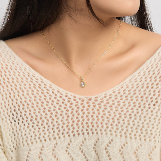 18k Gold Plated Solitaire Twist Necklace Created with Zircondia® Crystals - Philip Jones Jewellery