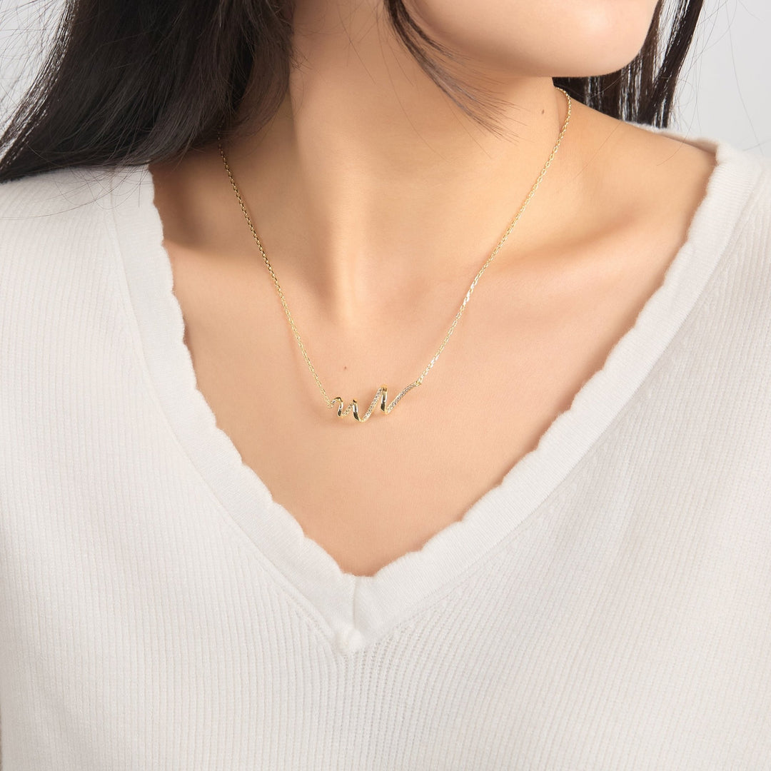 18k Gold Plated Spiral Necklace Created with Zircondia® Crystals - Philip Jones Jewellery