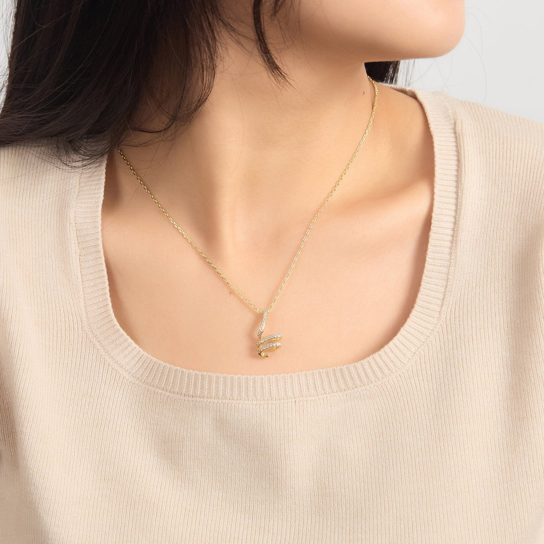 18k Gold Plated Spiral Twist Necklace Created with Zircondia® Crystals - Philip Jones Jewellery