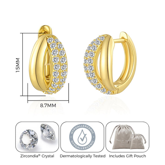 18k Gold Plated Split Huggie Hoop Earrings Created With Zircondia® Crystals - Philip Jones Jewellery