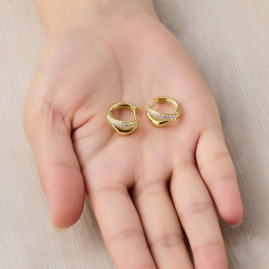 18k Gold Plated Split Huggie Hoop Earrings Created With Zircondia® Crystals - Philip Jones Jewellery