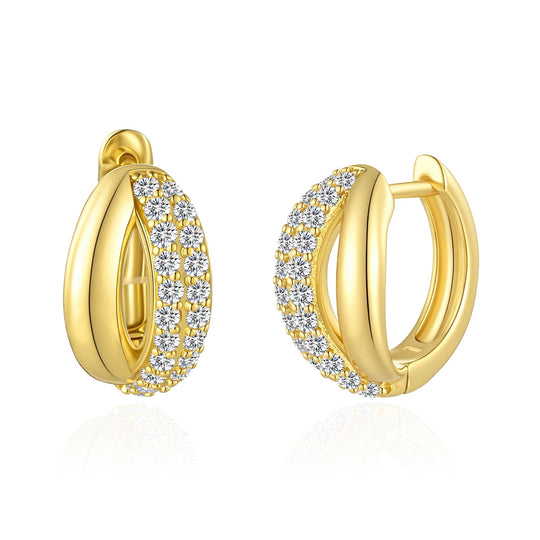 18k Gold Plated Split Huggie Hoop Earrings Created With Zircondia® Crystals - Philip Jones Jewellery