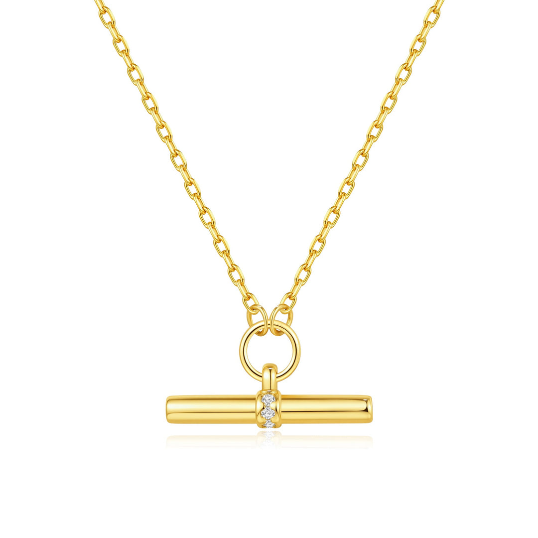 18k Gold Plated T-Bar Necklace Created with Zircondia® Crystals - Philip Jones Jewellery