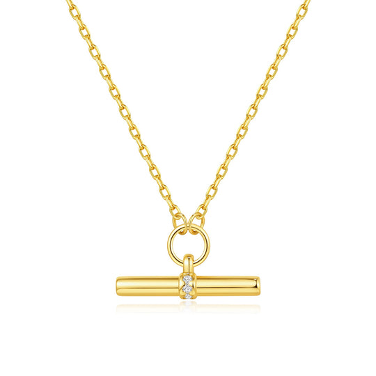 18k Gold Plated T-Bar Necklace Created with Zircondia® Crystals - Philip Jones Jewellery