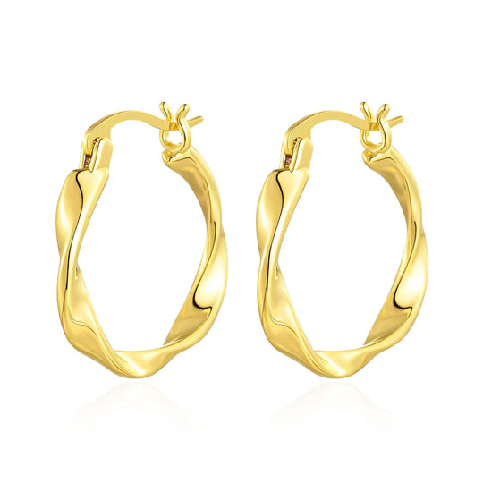 18k Gold Plated Twist Hoop Earrings - Philip Jones Jewellery