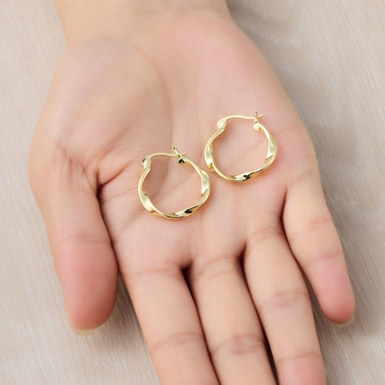 18k Gold Plated Twist Hoop Earrings - Philip Jones Jewellery