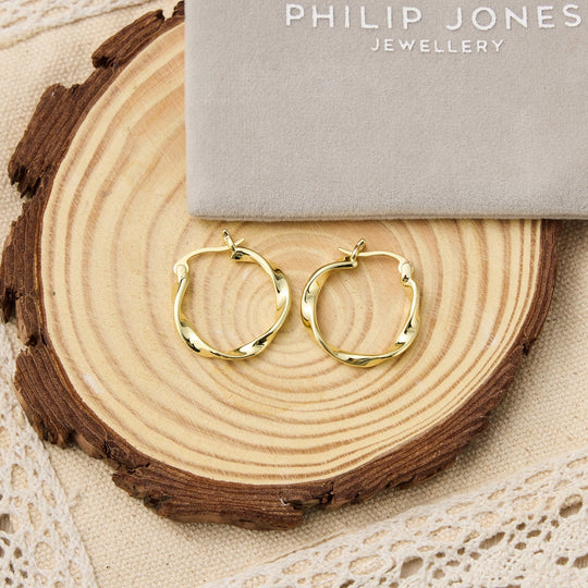 18k Gold Plated Twist Hoop Earrings - Philip Jones Jewellery
