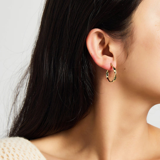 18k Gold Plated Twist Hoop Earrings - Philip Jones Jewellery