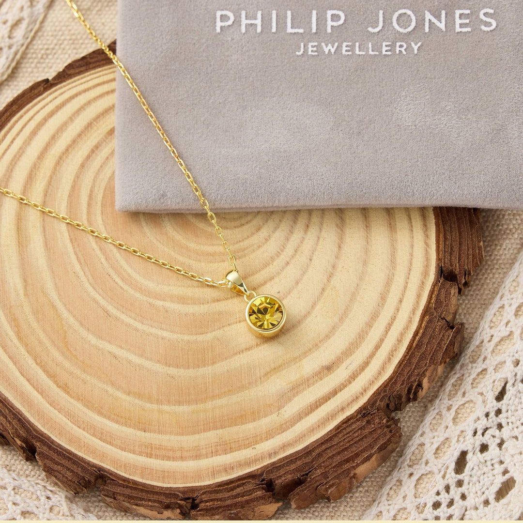 18k Gold Plated Yellow Crystal Necklace Created with Zircondia® Crystals - Philip Jones Jewellery