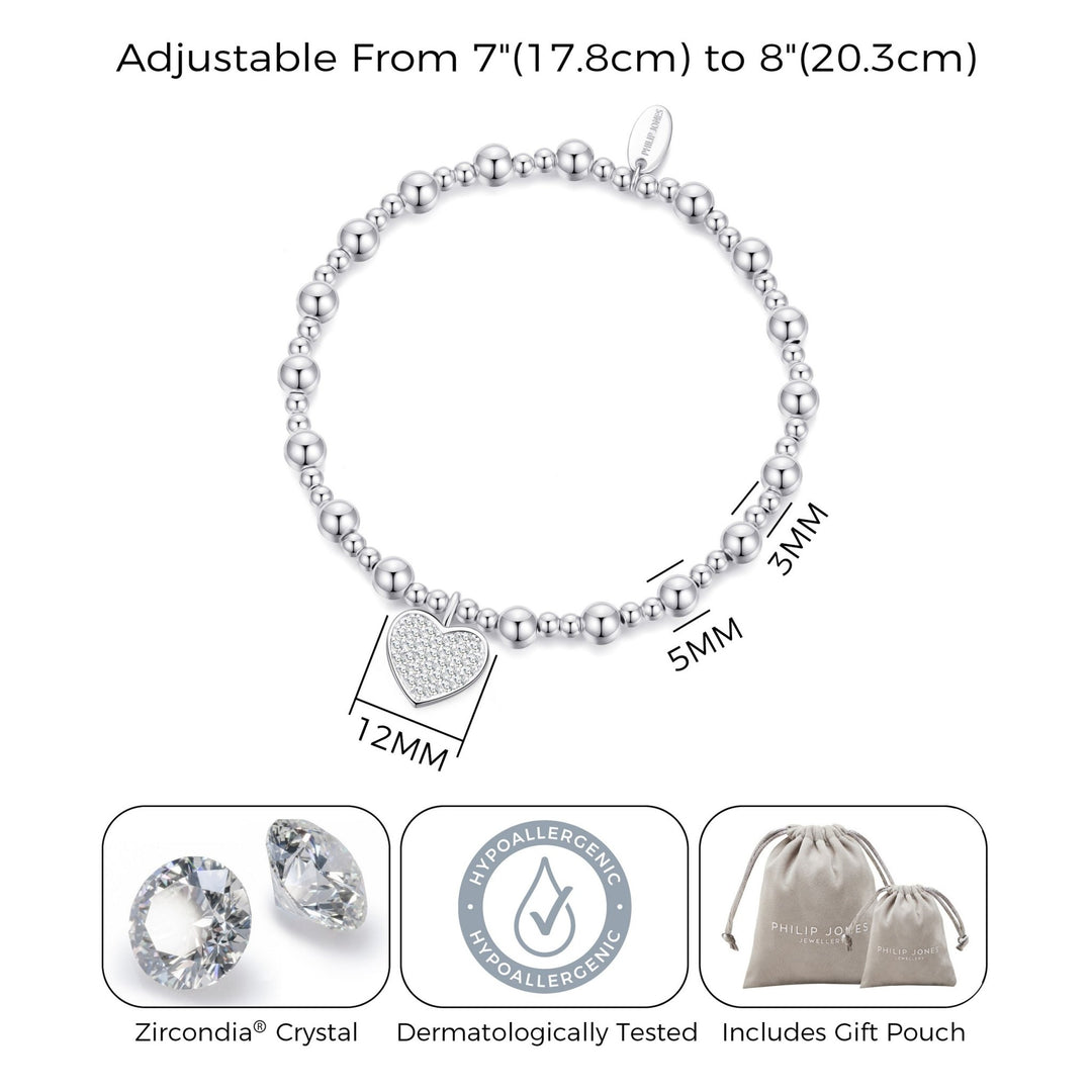 18th Birthday Heart Charm Stretch Bracelet with Quote Gift Box - Philip Jones Jewellery