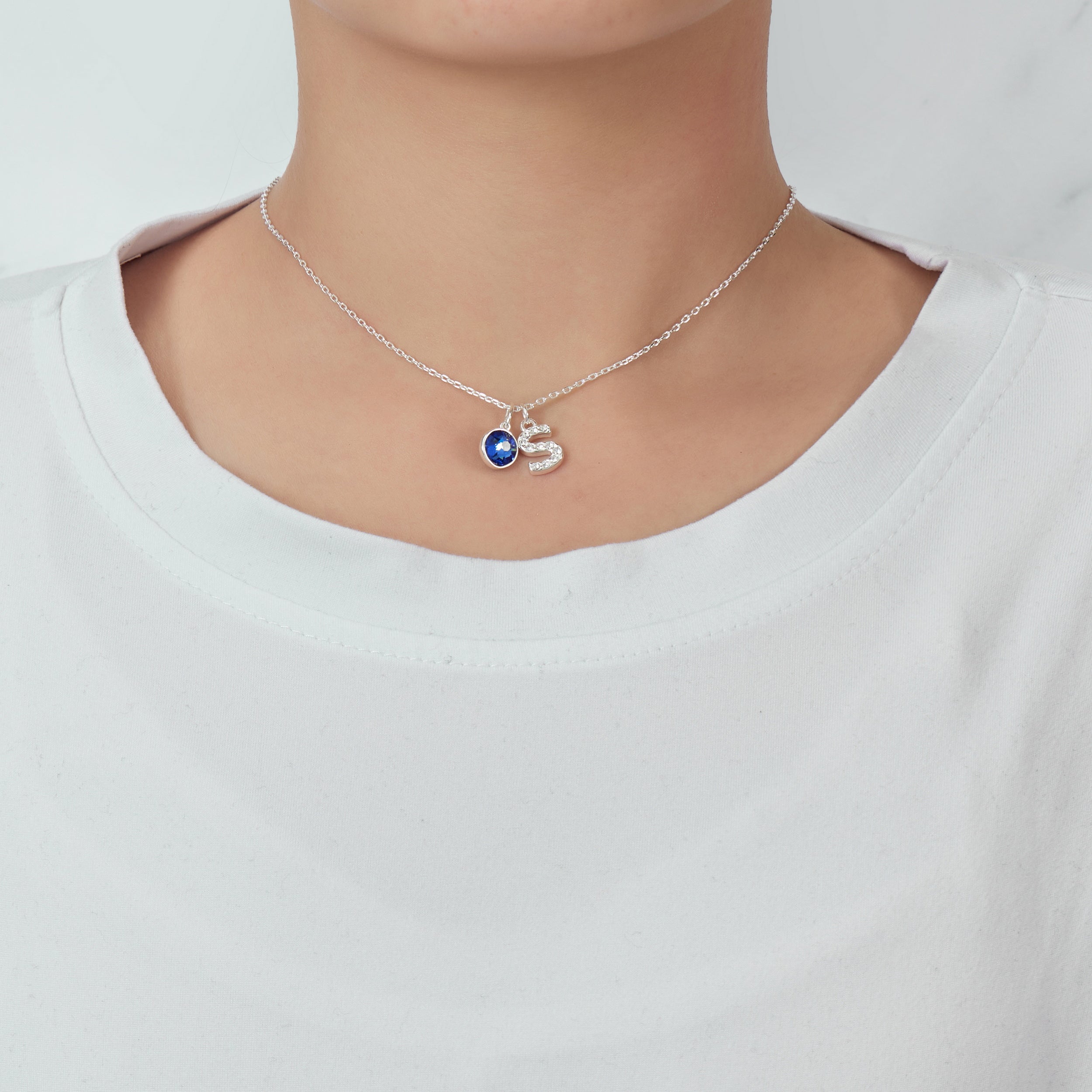 Pave Initial S Necklace with Birthstone Charm Created with Zircondia® Crystals