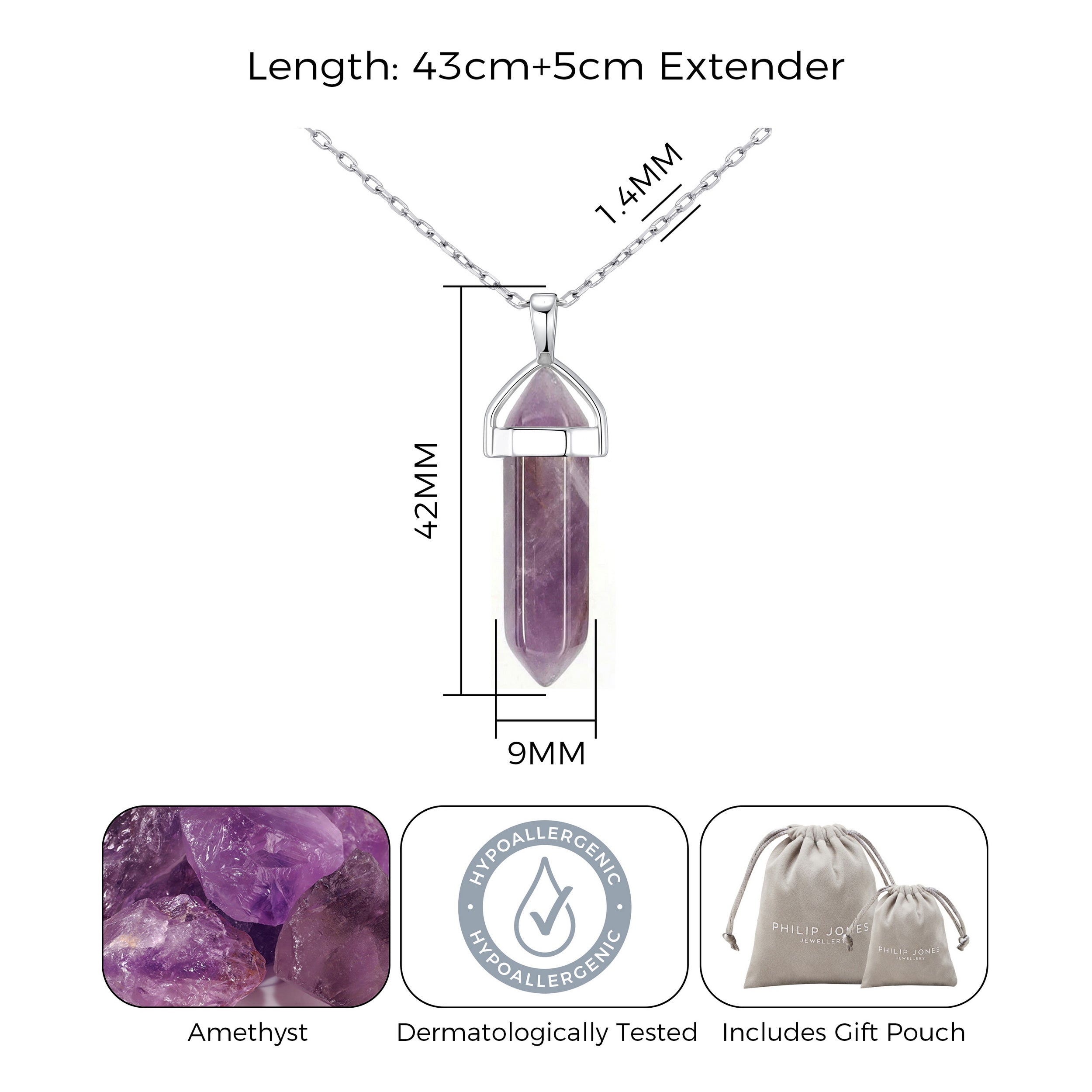 Amethyst Gemstone Necklace with Quote Card