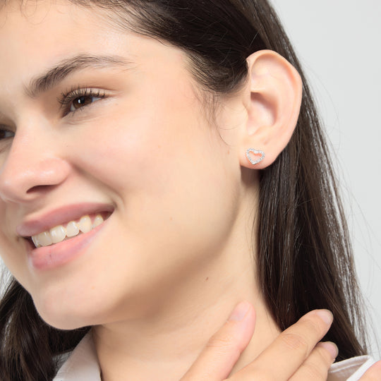 Silver Plated Open Heart Earrings Created with Zircondia® Crystals