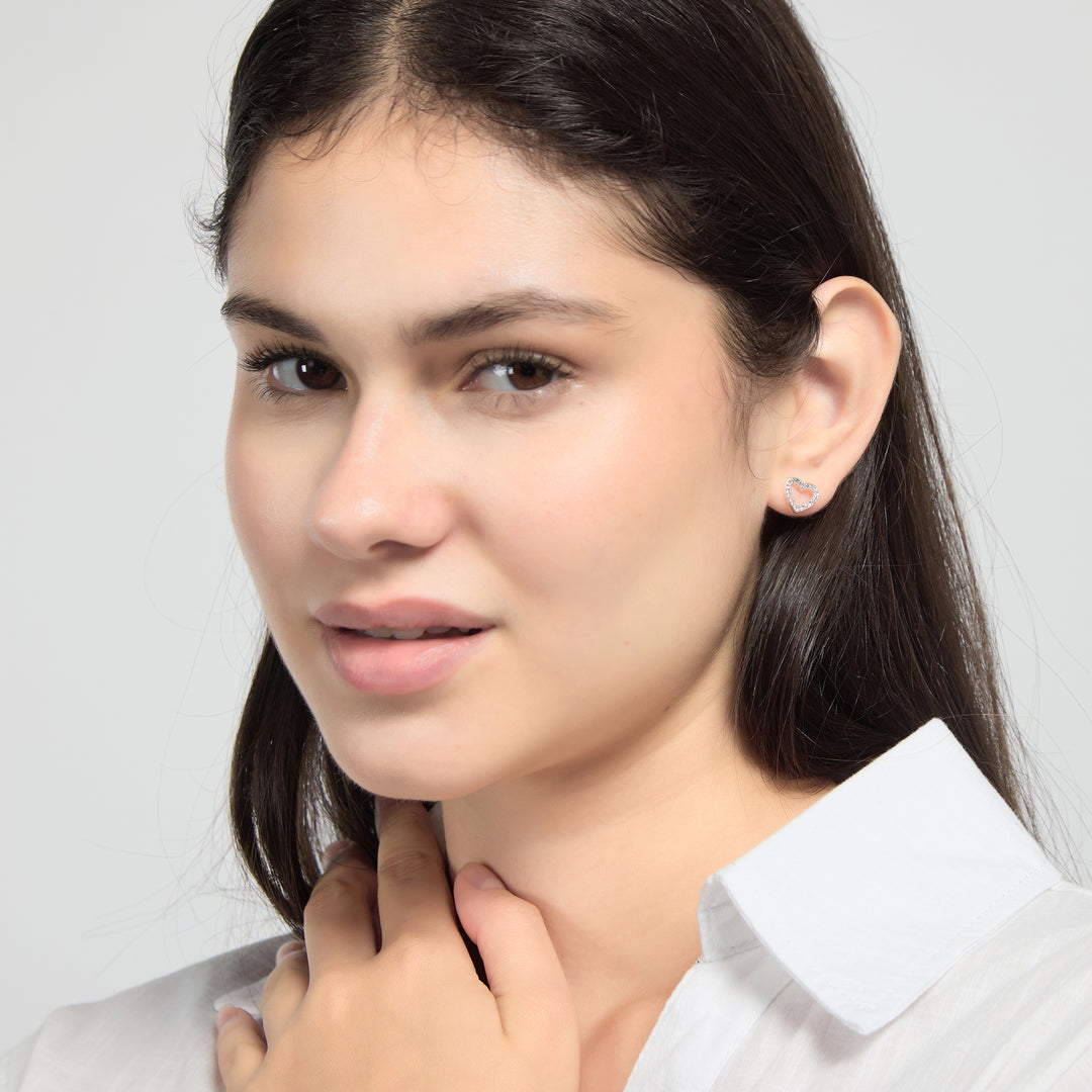 Silver Plated Open Heart Earrings Created with Zircondia® Crystals